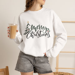 "Merry Christmas" Crewneck, Unisex Sweater, Winter Fashion, Festive Apparel, Holiday Gift, Christmas tree