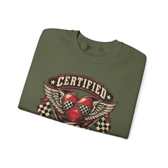 Certified Heartbreaker Crewneck Sweatshirt — Vintage Racing Winged Valentines Heart Graphic