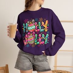 Holly Jolly Crewneck Gildan Sweatshirt — Colorful Christmas Ornament Holiday Sweater