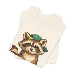 Cute Raccoon Graphic Tee — Adorable Cartoon Raccoon with Green Cap