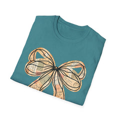 Vintage Newspaper Print Pen & Ink Bow T-Shirt