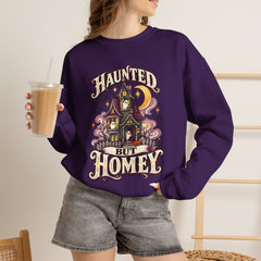 Haunted But Homey Sweatshirt — Cozy Halloween Haunted House Crewneck