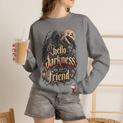 Hello Darkness Crewneck Sweatshirt — Gothic Moon Raven Graphic- Halloween