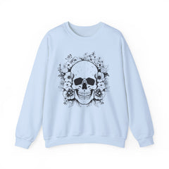 Skull & Floral Crewneck Sweatshirt — Gothic Skull with Flowers Graphic - Halloween