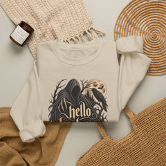 Hello Darkness Crewneck Sweatshirt — Gothic Moon Raven Graphic- Halloween