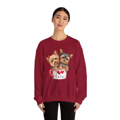 Yorkshire Terriers in Coffee Cup Sweatshirt - Valentine's Day Cuteness