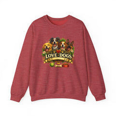 Love Dogs Crewneck Sweatshirt — Cute Paw Print & Dog Portraits Graphic