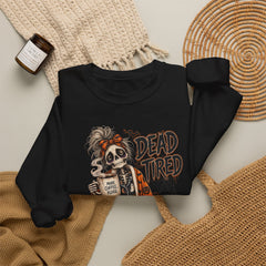 Dead Tired Halloween Crewneck Sweatshirt – Sleepy Skeleton Coffee Graphic Halloween