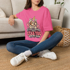 "If I Were a Unicorn I Would Stab You With My Horn" Funny Graphic Tee