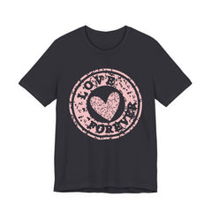 Heart Stamp Tee — Pink 'Love More' Graphic T-Shirt