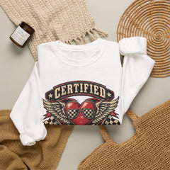 Certified Heartbreaker Crewneck Sweatshirt — Vintage Racing Winged Valentines Heart Graphic