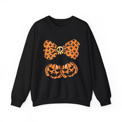 Halloween Pumpkin Bow Sweatshirt, Fall Fashion, Cozy Crewneck, Unisex Sweatshirts, Holiday Apparel, Seasonal Gift