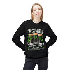 St. Patrick's 'Hello Darkness My Old Friend' Crewneck Sweatshirt — Irish Shamrock Beer Design