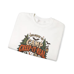 Camp Creep-It-Real Sweatshirt — Retro Spooky Camping Crewneck - Halloween Vibes