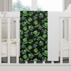 St. Patrick's Day Soft Fleece Dog Blanket - Shamrocks & Leprechaun Hats