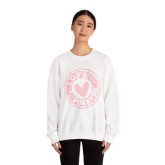 Crewneck Sweatshirt — Pink 'Love More' Heart Stamp Graphic