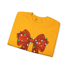 Festive Christmas Bow with Lights, Crewneck Sweatshirt, Holiday Sweatshirt, Winter Fashion, Christmas Apparel
