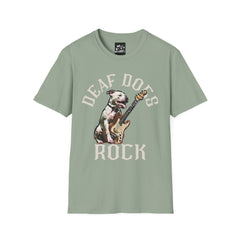 FB Rockstar Dog Unisex T-Shirt - Deaf Dogs Definitely Rock on Electric Guitars Design