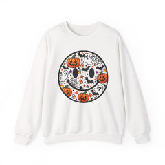 Halloween Smiley Sweatshirt — Pumpkin & Ghost Spooky Face Crewneck