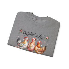 "Makin' a List, Chicken It Twice" Christmas Chicken Crewneck Gildan Sweatshirt