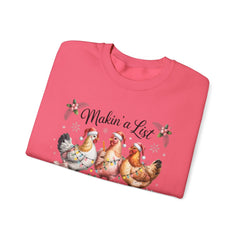 "Makin' a List, Chicken It Twice" Christmas Chicken Crewneck Gildan Sweatshirt