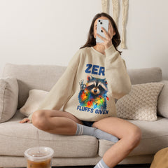 Crewneck Sweatshirt — "Zero Fluffs Given" Raccoon Holiday Gildan Crewneck