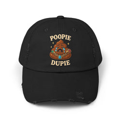 Funny Poopy Dupie Emoji Cap, Unisex Distressed Cap for Humor Lovers, Surprise Jewelry Reveal, Casual Wear, Unique Accessories, Trendy Hat