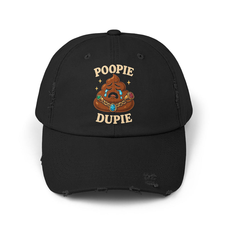 Funny Poopy Dupie Emoji Cap, Unisex Distressed Cap for Humor Lovers, Surprise Jewelry Reveal, Casual Wear, Unique Accessories, Trendy Hat
