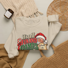 Christmas Sweatshirt — "It's all fun and games until Santa checks the naughty list" Cozy Holiday Gildan Crewneck