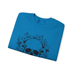 Skull & Floral Crewneck Sweatshirt — Gothic Skull with Flowers Graphic - Halloween