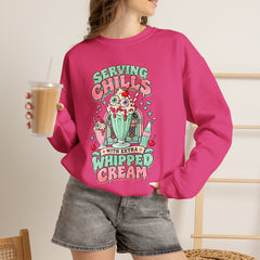 Halloween Sweatshirt — "Serving Chills with Extra Whipped Cream" Retro Ice Cream Graphic - BP