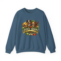 Love Dogs Crewneck Sweatshirt — Cute Paw Print & Dog Portraits Graphic