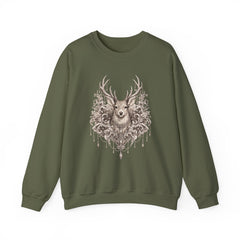 Deer Mandala Crewneck Sweatshirt — Vintage Stag Floral Graphic