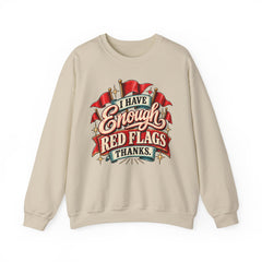 "I Have Enough Red Flags, Thanks" Vintage Banner Graphic Valentine Sweatshirt