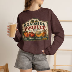 Roadside Produce Co. Crewneck Sweatshirt — Vintage Farmstand Graphic- Southern Heritage