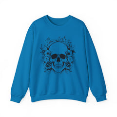 Skull & Floral Crewneck Sweatshirt — Gothic Skull with Flowers Graphic - Halloween