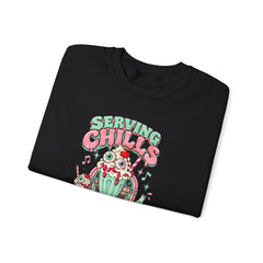 Halloween Sweatshirt — "Serving Chills with Extra Whipped Cream" Retro Ice Cream Graphic - BP