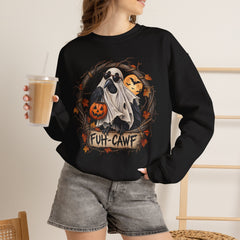 Halloween Ghost Crewneck Sweatshirt – 'Fuh-Cawf' Spooky Pumpkin Design