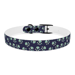 Dog Collar- Navy With Turquoise Paw Prints