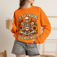 Skeleton Coffee Sweatshirt, Dead Inside But Caffeinated Crewneck, Halloween Gift, Unisex Fall Apparel, Cozy Lounge Wear