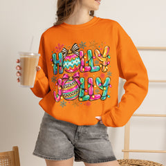 Holly Jolly Crewneck Gildan Sweatshirt — Colorful Christmas Ornament Holiday Sweater