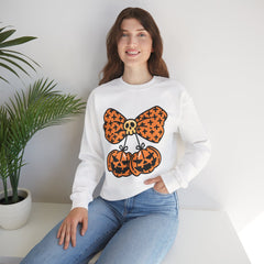 Halloween Pumpkin Bow Sweatshirt, Fall Fashion, Cozy Crewneck, Unisex Sweatshirts, Holiday Apparel, Seasonal Gift
