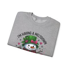 "I'm Having a Meltdown" Beautiful Melting Snowman Christmas Gildan Crewneck