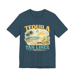 Tequila & Tan Lines Beach T-Shirt — Tropical Sunset Vacation Tee