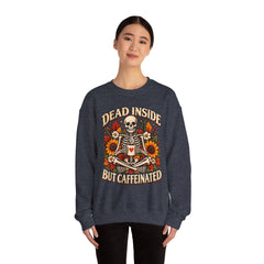 Skeleton Coffee Sweatshirt, Dead Inside But Caffeinated Crewneck, Halloween Gift, Unisex Fall Apparel, Cozy Lounge Wear
