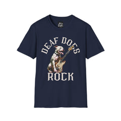 FB Rockstar Dog Unisex T-Shirt - Deaf Dogs Definitely Rock on Electric Guitars Design