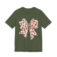 Heart Bow T-Shirt — Cute Valentine’s Day Tee with Red Heart Pattern
