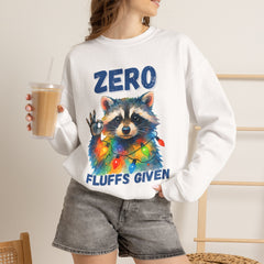 Crewneck Sweatshirt — "Zero Fluffs Given" Raccoon Holiday Gildan Crewneck