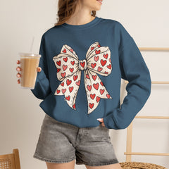 Valentine Heart Bow Sweatshirt — Cute Ribbon Graphic Crewneck