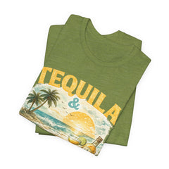 Tequila & Tan Lines Beach T-Shirt — Tropical Sunset Vacation Tee